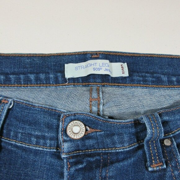 Levis womens dark distressed 505 straight faux flap stretch jeans 30x31 - Picture 5 of 9